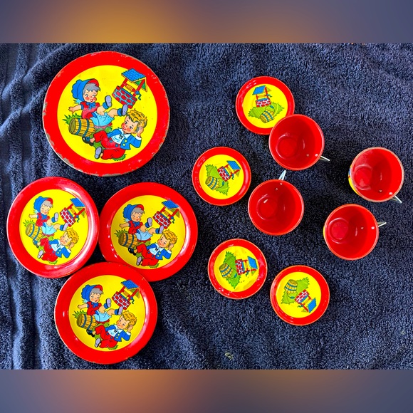 Vintage Other - Vintage Jack and Jill Litho Collectible Tea Set from the Ohio Art Tin Company